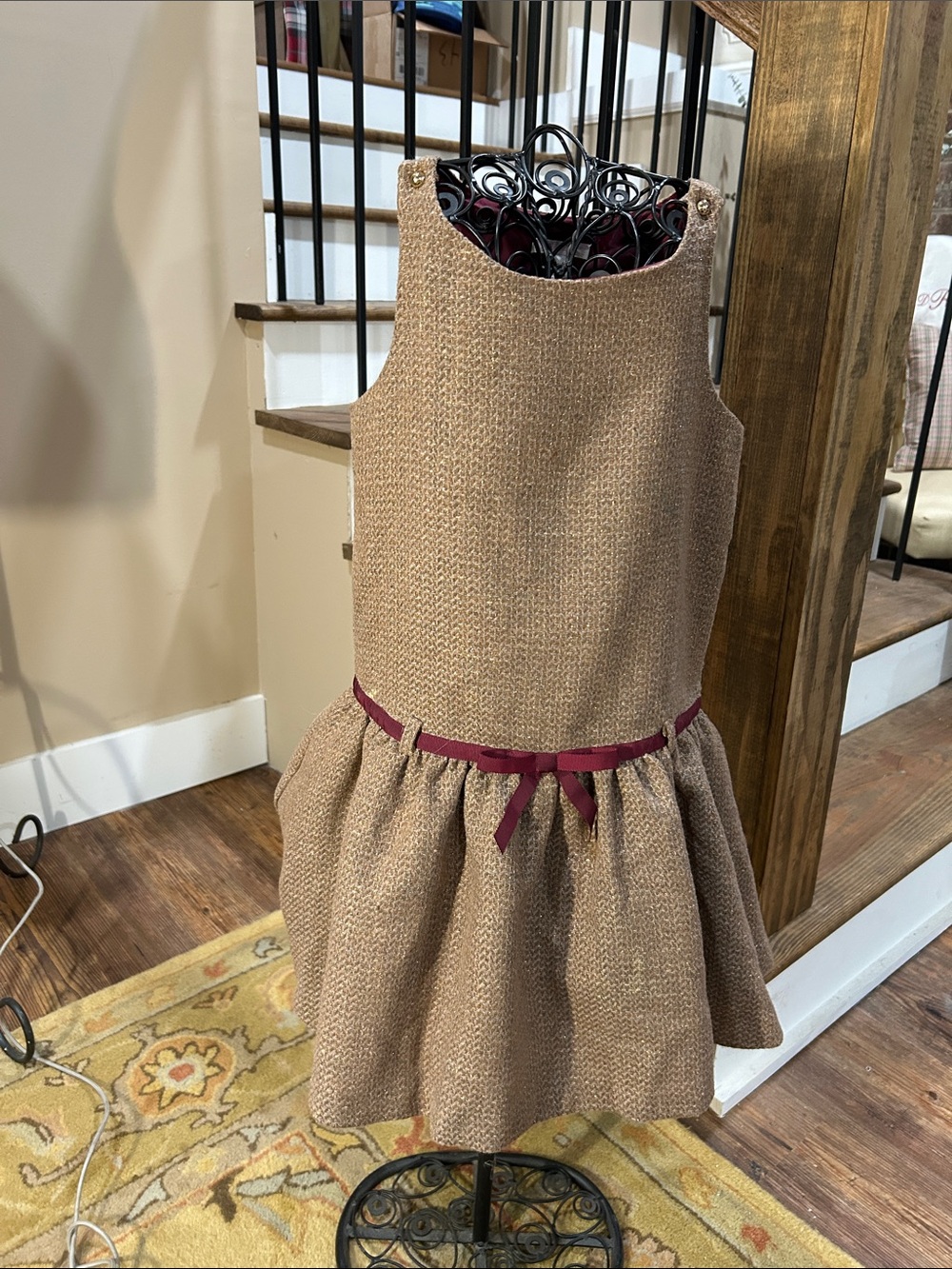 Janie and Jack girls 6 Classic Brown Girls' Party Dress with Burgundy Bow